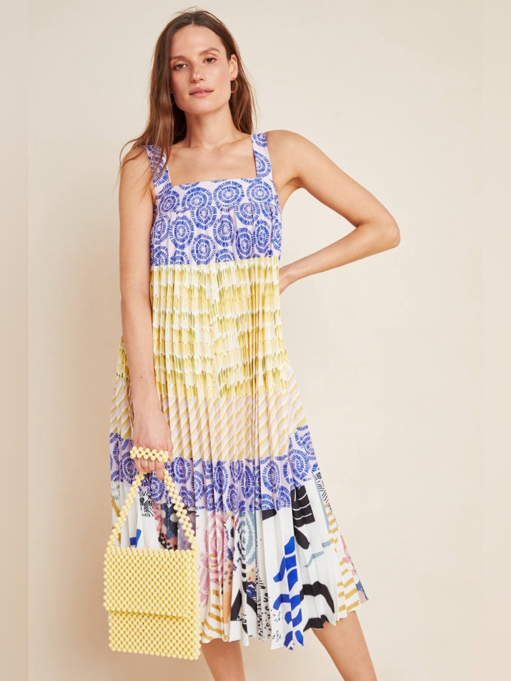 ANTHROPOLOGIE Charleston Pleated Midi Dress Size S